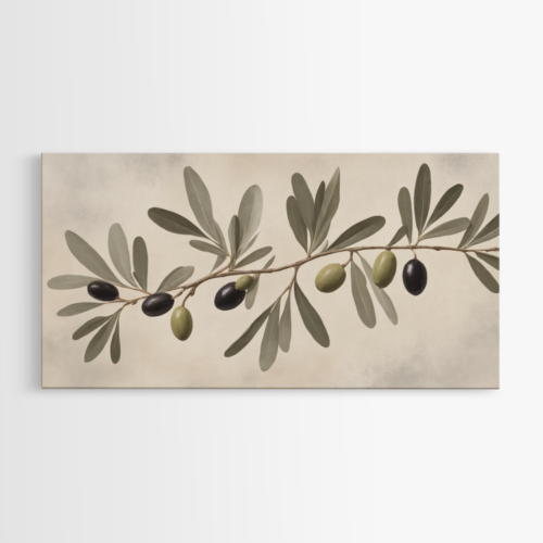 Κλαδί Ελιάς με Πράσινες και Μαύρες Ελιές