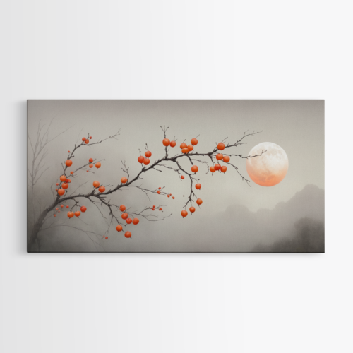 Κλαδί με Πορτοκαλί Καρπούς κάτω από την Πανσέληνο