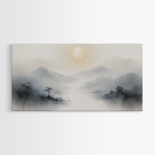 Ομιχλώδες Ιαπωνικό τοπίο με φεγγάρι