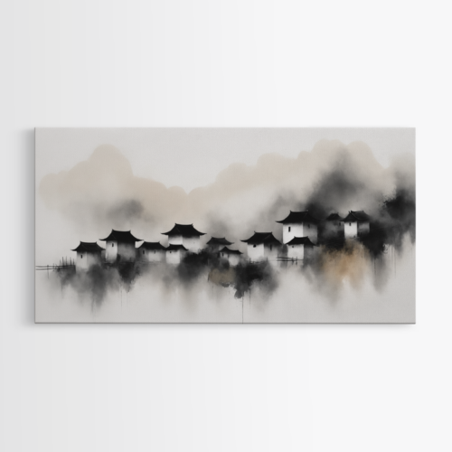 Παραδοσιακά Ιαπωνικά Σπίτια σε Ομιχλώδη Ατμόσφαιρα