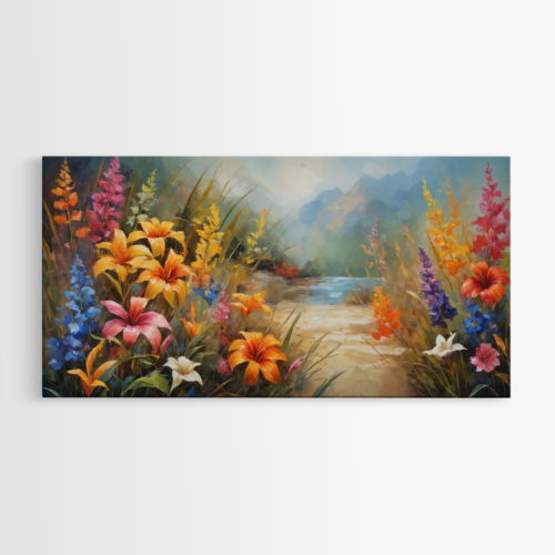 Πολύχρωμο μονοπάτι με τροπικό λουλούδια