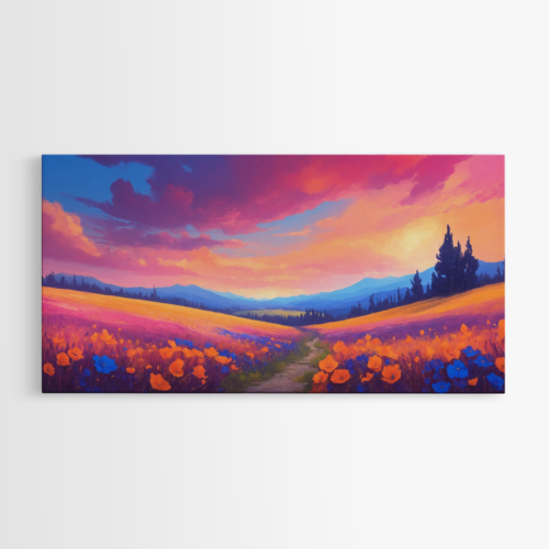 Πολύχρωμος Αγρός με Λουλούδια στο Δειλινό 1