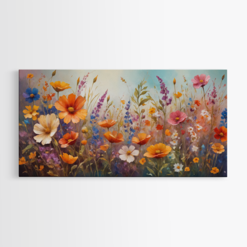 Πολύχρωμος καμβάς από αγριολούλουδα σε ένα λιβάδι