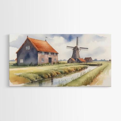 Ανεμόμυλος σε Αγροτικό Τοπίο με Σπίτια