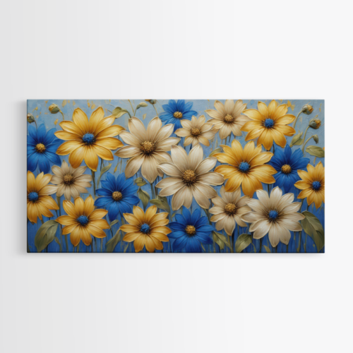 Ανθισμένα Λουλούδια σε Χρυσές και Μπλε Αποχρώσεις