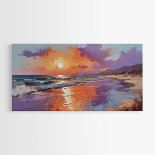 Ειρηνικό ηλιοβασίλεμα στην παραλία με ρομαντικά χρώματα