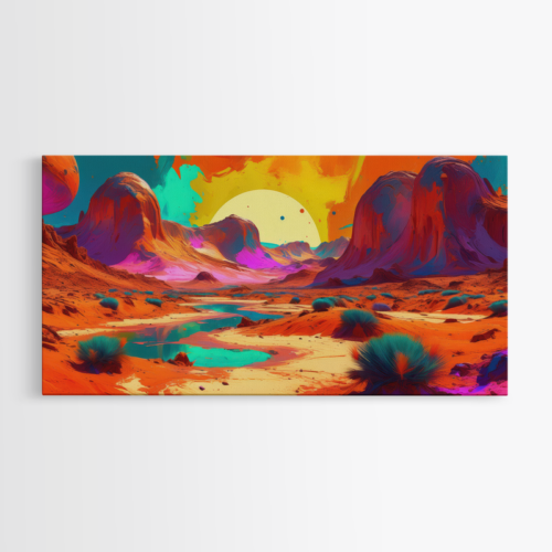 Φανταστική Έρημος με Ζωηρά Χρώματα και Στυλιζαρισμένο Ουρανό
