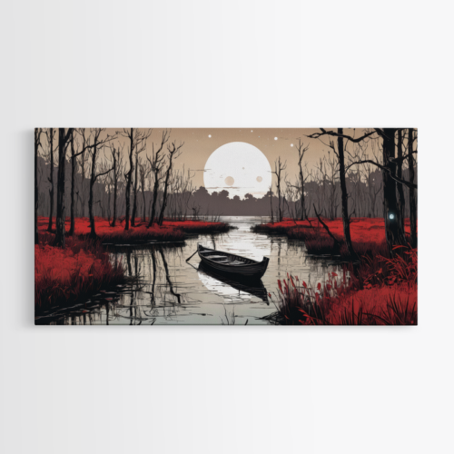 Φεγγαρόλουστο Σκοτεινό Τοπίο με Κόκκινα Λιβάδια