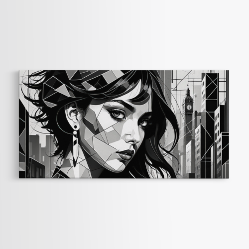 Γεωμετρικό Πορτρέτο Γυναίκας με Φόντο το Λονδίνο