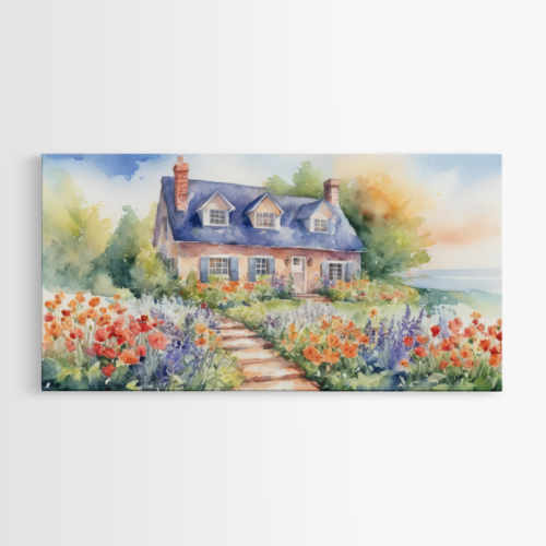 Γραφικό σπίτι σε κήπο γεμάτο λουλούδια