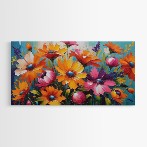 Λαμπερά λουλούδια σε πολύχρωμο υπόβαθρο