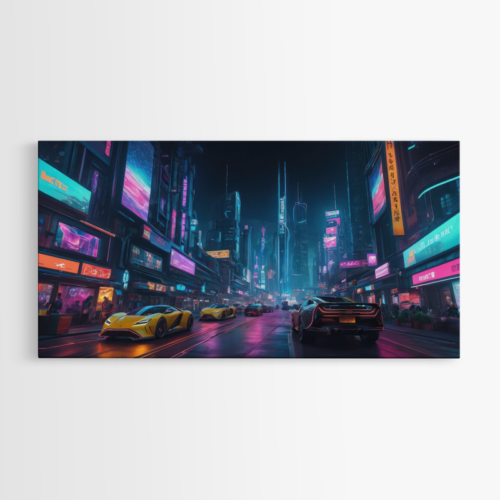 Νυχτερινή Πόλη με Φωτισμένες Πινακίδες και Σπορ Αυτοκίνητα