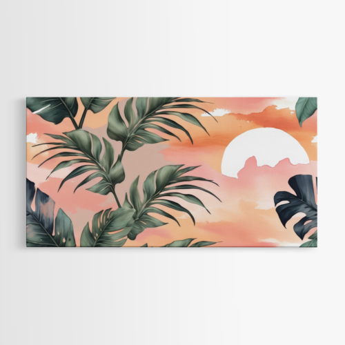 Τροπική Ομορφιά με Φυλλα και Ηλιοβασίλεμα