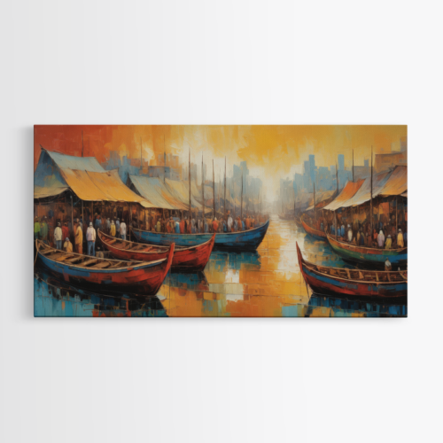 Βάρκες στην Πλωτή Αγορά του Ποταμού υπό το Φως του Ήλιου