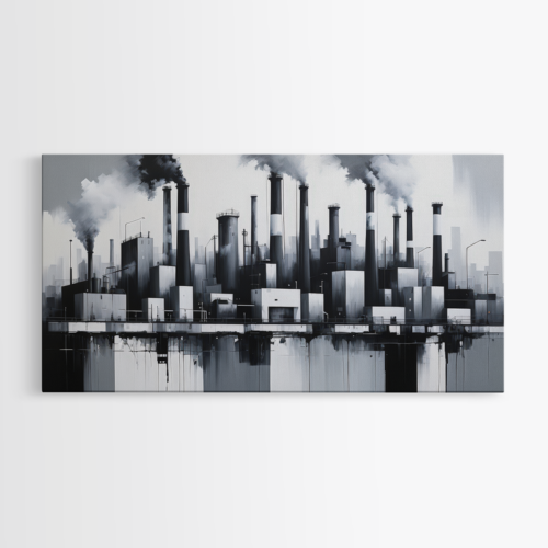 Βιομηχανική Εγκατάσταση με Καμινάδες και Καπνούς σε Μονόχρωμη Παλέτα