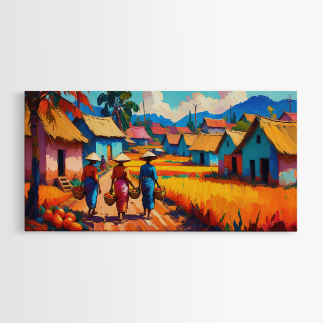 Χωριό με Πολύχρωμα Σπίτια και Αγροτική Ζωή