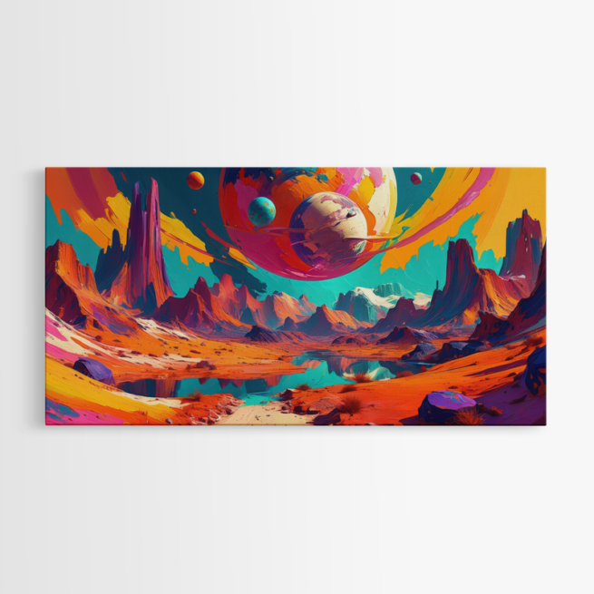 Χρωματική Έκρηξη σε Εξωγήινο Τοπίο με Πλανήτες