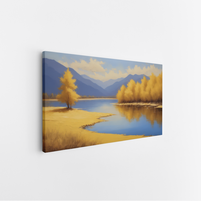 Φθινοπωρινό Τοπίο Δίπλα στη Λίμνη με Κίτρινα Δέντρα