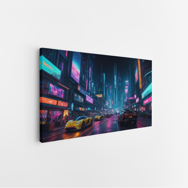 Νυχτερινή Πόλη με Φωτισμένες Πινακίδες και Σπορ Αυτοκίνητα