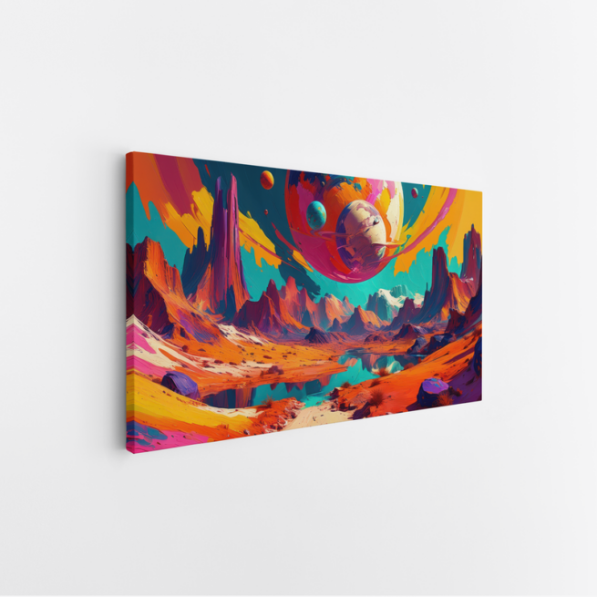 Χρωματική Έκρηξη σε Εξωγήινο Τοπίο με Πλανήτες