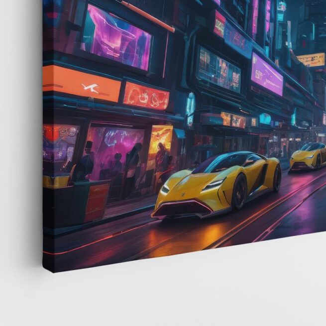 Νυχτερινή Πόλη με Φωτισμένες Πινακίδες και Σπορ Αυτοκίνητα