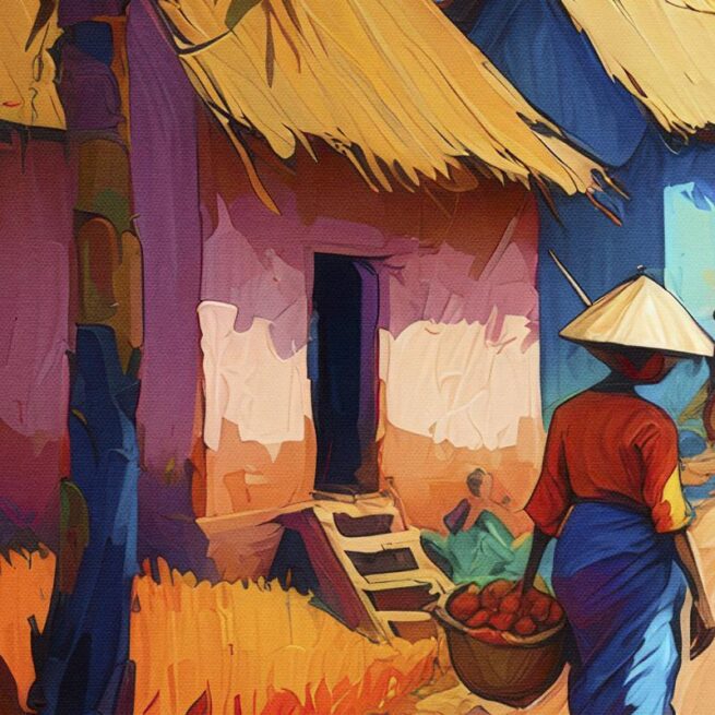 Χωριό με Πολύχρωμα Σπίτια και Αγροτική Ζωή