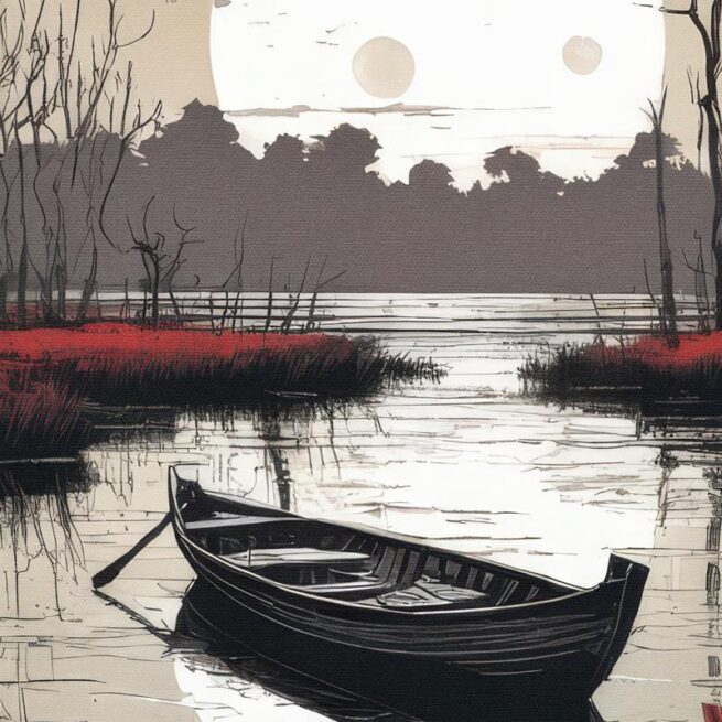 Φεγγαρόλουστο Σκοτεινό Τοπίο με Κόκκινα Λιβάδια