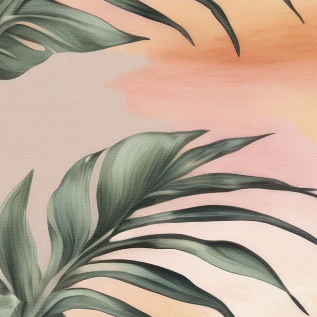 Τροπική Ομορφιά με Φυλλα και Ηλιοβασίλεμα