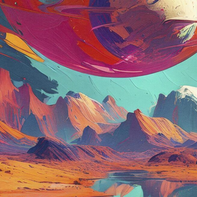 Χρωματική Έκρηξη σε Εξωγήινο Τοπίο με Πλανήτες