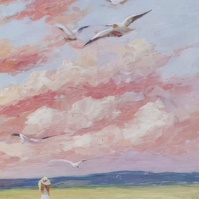 Ρομαντικό Ηλιοβασίλεμα στην Παραλία με Ροζ Σύννεφα